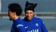 Paris Saint-Germain's French forward Kylian Mbappe takes part in a training session in Saint-Germain-en-Laye, west of Paris on February 13, 2023, on the eve of the UEFA Champions League round of Last 16 First leg football match against FC Bayern Munich. (Photo by FRANCK FIFE / AFP)