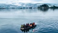 Chilean swimmer Barbara Hernandez swimming in the Antarctic ocean in Greenwich Island, Antarctica, on February 7, 2023.  (Photo by Barbara Hernandez/ASOC / AFP) 