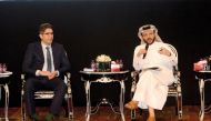 Adviser to the Deputy Prime Minister and Minister of Foreign Affairs and the official spokesperson for the Ministry of Foreign Affairs Dr. Majed Mohammed Al Ansari (right) speaking during the conference, yesterday.