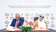 Minister of Labour H E Dr. Ali bin Smaikh Al Marri (right) and Minister of Foreign Affairs and Development Cooperation of Burundi H E Albert Shingiro signing the memorandum.
