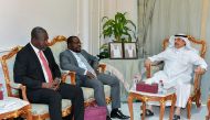 QC Assistant Director General for Government Relations and Committees Affairs Ali Bu Sherbak Al Mansouri meets the Permanent Secretary of the Ministry of Trade, Industry, Regional Integration and Employment H E Lamin Dampha and the accompanying delegation.