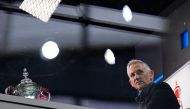 BBC TV presenter Gary Lineker is seen back in the studio working on the game ahead of kick-off in the English FA Cup quarter-final football match between Manchester City and Burnley at the Etihad Stadium in Manchester, north-west England, on March 18, 2023. (Photo by Oli SCARFF / AFP)