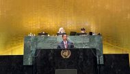 Minister of Environment and Climate Change H E Sheikh Dr. Faleh bin Nasser bin Ahmed bin Ali Al Thani addressing the UN 2023 Water Conference.