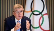International Olympic Committee (IOC) President Thomas Bach gestures during an IOC executive board meeting where the issue of Russian athletes are discussed, in Lausanne, on March 28, 2023. (Photo by Fabrice Coffrini / AFP)