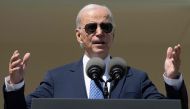 US President Joe Biden speaks during a ceremony honoring the Council of Chief State School Officers’ 2023 National and State Teachers of the Year, in the Rose Garden of the White House in Washington, DC, April 24, 2023. Photo by Jim WATSON / AFP