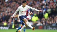 Tottenham Hotspur's South Korean striker Son Heung-Min runs with the ball during the English Premier League football match between Tottenham Hotspur and Crystal Palace at Tottenham Hotspur Stadium in London, on May 6, 2023. Photo by ISABEL INFANTES / AFP