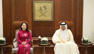 Speaker of the Shura Council H E Hassan bin Abdullah Al Ghanim meeting Vice-President of Vietnam H E Vo Thi Anh Xuan in Doha yesterday.
