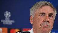 Real Madrid's Italian coach Carlo Ancelotti addresses a press conference of Real Madrid CF on the eve of their UEFA Champions League semi-final first leg football match against Manchester City at Valdebebas Sport City in Madrid on May 8, 2023. (Photo by JAVIER SORIANO / AFP)