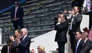 US President Joe Biden, US First Lady Jill Biden, and Hunter Biden applaud during Maisy Biden's graduation from the University of Pennsylvania at Franklin Field in Philadelphia, Pennsylvania, on May 15, 2023. (Photo by Brendan Smialowski / AFP)