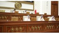 Speaker of the Shura Council H E Hassan bin Abdullah Al Ghanim (top right) and members of the council during the regular weekly meeting, held at Tamim bin Hamad Hall.

