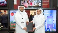 Thani Al Malki, Executive Director Business at Ooredoo with Salem Al Mohannadi, CEO of the Seashore Group during the Qatar CSR Summit.