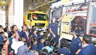 Students and teachers being briefed about the functions and equipment by the General Directorate Civil Defence.