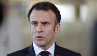 France's President Emmanuel Macron speaks to journalists in Hiroshima on May 21, 2023, during the G7 Leaders' Summit held in the city. Photo by Ludovic MARIN / AFP