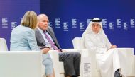 Qatar Airways Group CEO, H E Akbar Al Baker (right) with David L Calhoun, President & CEO, The Boeing Company (centre) during a session at the Qatar Economic Forum yesterday.