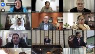 QC First Vice-Chairman Mohamed bin Ahmed bin Twar Al Kuwari with other officials during the virtual event.