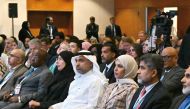 Minister of Public Health H E Dr. Hanan Mohamed Al Kuwari  (fourth right) during the event in Geneva.