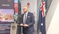Ambassador of Australia to Qatar H E Jonathan Muir addressing the Thought Leaders Forum at the Australian embassy premises.