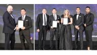 Sherif Kasseb receiving the 'General Manager of the Year' award. RIGHT: Rixos Gulf Hotel Doha team with the 'Highly Recommended Resort of the Year' award at Leaders in Hospitality 2023 Awards.