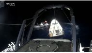 This still image taken from an Axiom Space video shows a SpaceX capsule being retrieved after splashdown off the coast of Florida on May 31, 2023. (Photo by Jose Romero / AXIOM SPACE / AFP)