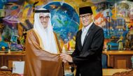 Minister of State and President of Qatar National Library H E Dr. Hamad bin Abdulaziz Al Kawari meeting with Indonesia Minister of Tourism and Creative Economy Sandiaga Uno.