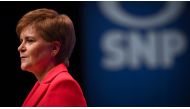 (FILES) Scotland's First Minister and leader of the Scottish National Party (SNP), Nicola Sturgeon, reacts as she delivers her speech to delegates at the annual SNP Conference in Aberdeen, Scotland, on October 10, 2022. (Photo by ANDY BUCHANAN / AFP)