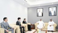 Minister of Environment and Climate Change H E Sheikh Dr. Faleh bin Nasser Al Thani with officials during the launch of the early warning system.