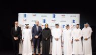 H E Sheikha Al Mayassa bint Hamad bin Khalifa Al Thani, Chairperson of Qatar Museums (fourth left); H E Dr. Mohamed bin Saleh Al Sada, President of the Dadu Advisory Committee (fourth right); Ahmad Al Namla, CEO of Qatar Museums (third right); Matthieu Bouyer, Managing Director of TotalEnergies EP Qatar and Country Chair (third left), along with other officials during the signing of the partnership between TotalEnergies Qatar and Qatar Museums