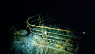 This handout image taken during the historical 1986 dive, courtesy of WHOI (Woods Hole Oceanographic Institution) and released February 15, 2023 shows the Titanic bow. A submersible vessel used to take tourists to see the wreckage of the Titanic in the North Atlantic has gone missing, triggering a search-and-rescue operation, the US Coast Guard said on June 19, 2023. (Photo by Woods Hole Oceanographic Institution / AFP)