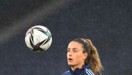 Spain's midfielder Alexia Putellas warms up prior to the 2023 Women's World Cup Group B qualification football match between Scotland and Spain at Hampden Park in Glasgow, Scotland on April 12, 2022. (Photo by Andy Buchanan / AFP)