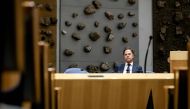 Outgoing Prime Minister Mark Rutte looks on during a debate on the fall of the cabinet at the House of Representatives in The Hague, on July 10, 2023. Photo by Robin van Lonkhuijsen / ANP / AFP