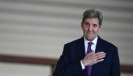 (Files) US Special Presidential Envoy for Climate John Kerry gestures as he arrives to the Itamaraty Palace in Brasilia to meet Brazilian Vice President Geraldo Alckmin and Minister of Environment Marina Silva, on February 27, 2023. (Photo by Evaristo SA / AFP)
 