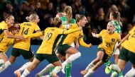  Australia's defender #07 Stephanie Catley (2nd R) celebrates after scoring a penalty during the Australia and New Zealand 2023 Women's World Cup Group B football match between Australia and Ireland at Stadium Australia, also known as Olympic Stadium, in Sydney on July 20, 2023. (Photo by DAVID GRAY / AFP)