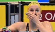 Australia's Mollie O'Callaghan celebrates after victory in the final of the women's 200m freestyle swimming event during the World Aquatics Championships in Fukuoka on July 26, 2023. (Photo by Manan Vatsyayana / AFP)

