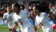 Morocco's forward #09 Ibtissam Jraidi celebrates scoring her team's first goal during the Australia and New Zealand 2023 Women's World Cup Group H football match between South Korea and Morocco at Hindmarsh Stadium in Adelaide on July 30, 2023. (Photo by Brenton EDWARDS / AFP)