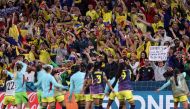 Colombia players celebrate with the fans in the stands at Sydney Football Stadium in Sydney on July 30, 2023. (Photo by DAVID GRAY / AFP)