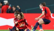 Spain's defender #19 Olga Carmona celebrates scoring her team's second goal during the Australia and New Zealand 2023 Women's World Cup semi-final football match between Spain and Sweden at Eden Park in Auckland on August 15, 2023. (Photo by Michael Bradley / AFP)