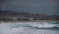 General view of the Medano beach in Los Cabos, Baja California State, Mexico, during the passage of Hurricane Hilary, on August 19, 2023. Photo by ALFREDO ESTRELLA / AFP