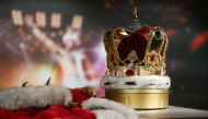 Freddie Mercury's signature crown and cloak ensemble, worn throughout Queen's 1986 'Magic' Tour, is pictured during a press preview ahead of the 