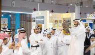 Qatari Olympic Committee President H E Sheikh Joaan bin Hamad Al Thani and Katara General Manager, Prof Dr. Khalid bin Ibrahim Al Sulaiti along with other officials visit the exhibition.