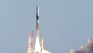A H-IIA rocket carrying a small lunar surface probe and other objects lifts off from the Tanegashima Space Centre on Tanegashima island, Kagoshima prefecture on September 7, 2023. (Photo by JIJI Press / AFP) 