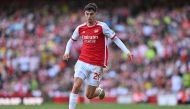 Arsenal's German midfielder #29 Kai Havertz runs with the ball during the English Premier League football match between Arsenal and Manchester United at the Emirates Stadium in London on September 3, 2023. (Photo by Glyn KIRK / AFP) 
