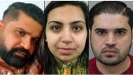 (COMBO) This combination of pictures created on September 13, 2023 shows undated handout photos released by Surrey Police in London on September 6, 2023, of Urfan Sharif (L), Beinash Batool, and Faisal Malik. Urfan Sharif, the British-Pakistani father of 10-year-old Sara Sharif, who was found dead at her home in England last month, was on a plane back to the UK with his partner Beinash Batool and brother Faisal Malik, Pakistan police said on September 13, 2023, after the trio went on the run for weeks. (Photo by Surrey Police / AFP)