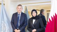 Minister of State for International Cooperation at MoFA H E Lolwah bint Rashid Al Khater with UNRWA Commissioner-General H E Philippe Lazzarini in New York.