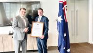 Ambassador of Australia to Qatar H E Shane Flanagan (right) presenting EngExec accolade to Managing Director of CCC in Qatar, Oussama El Jerbi.
