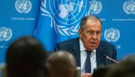 Russian Foreign Minister Sergey Lavrov holds a press conference during the United Nations General Assembly (UNGA) at the United Nations headquarters on September 23, 2023 in New York City. David Dee Delgado/AFP 