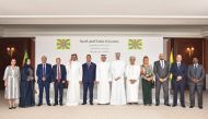 Minister of Labour H E Dr. Ali bin Smaikh Al Marri (centre) with other newly elected senior members of Arab Labour Organization in Doha yesterday. 
