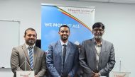 Country Manager Ethiopian Airlines - Qatar Surafel Saketa Geleta (centre) with Ever Brite Aviation officials during the agreement signing ceremony.