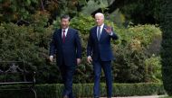 US President Joe Biden (R) and Chinese President Xi Jinping walk together after a meeting during the Asia-Pacific Economic Cooperation (APEC) Leaders' week in Woodside, California on November 15, 2023. (Photo by Brendan Smialowski / AFP)