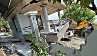 This photo taken on November 19, 2023 shows a damaged house in the town of Malapatan, Sarangani province, after a 6.7-magnitude earthquake struck the province. Photo by AFP