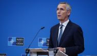 NATO Secretary General Jens Stoltenberg gives a press conference before the organisation's foreign ministers meeting at the NATO headquarters in Brussels, on November 27, 2023. (Photo by Simon Wohlfahrt / AFP)